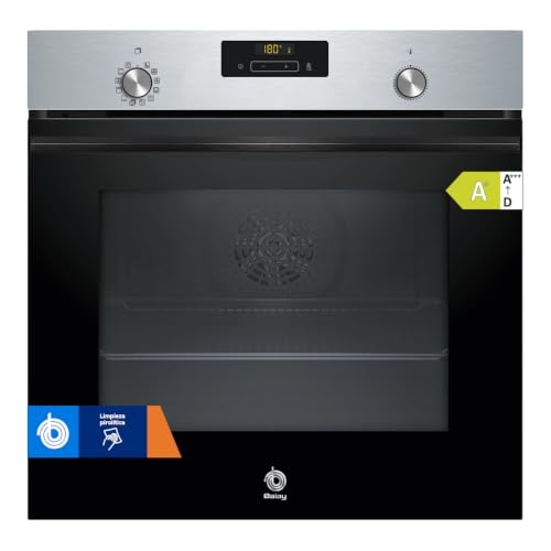 - Horno multifunción, 60 cm, Pirólisis y Aqualisis, Control Comfort, 10 recetas, Cristal Negro, 3HB4841X3