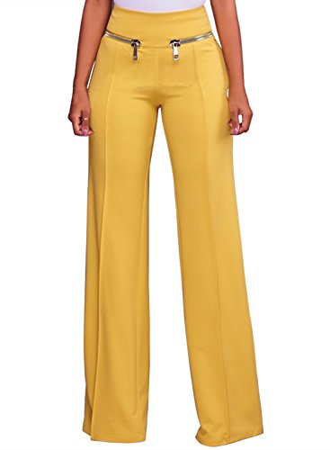 FIYOTE Women Stretchy High Waist Long Loose Flare Pants Medium Size Yellow