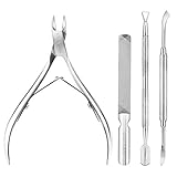 Cuticle Trimmer with Cuticle Pusher, ETEREAUTY 4 Pcs Cuticle Remover Grade Stainless Steel Cuticle Nipper Durable Pedicure Manicure Tools, for Fingernails and Toenails