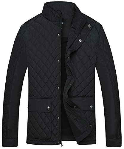 Wantdo Men's Quilted Puffer Jacket Warm Windproof Stand Collar Diamond Coat Black Medium