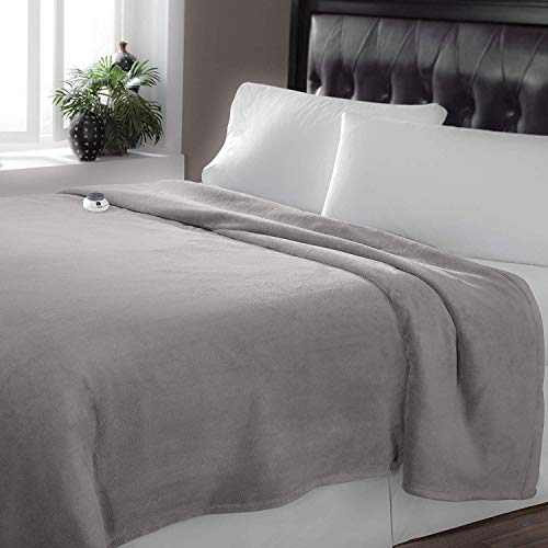 SoftHeat by Perfect Fit | Luxurious Velvet Plush Heated Electric Warming Blanket with Safe & Warm Low-Voltage Technology (King, Gray)