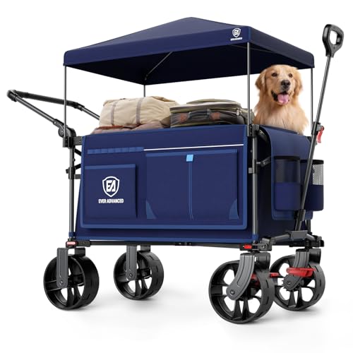EVER ADVANCED XXL Bollerwagen faltbar 225L bis 150kg mit Bremse Dach Handwagen schieben&ziehen klappbar Strandwagen 20 * 8cm breite Räder Faltwagen fü