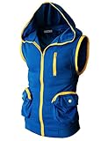 H2H Mens Active Sleeveless Zip-up Color Blocks Sport Hoodie With Pockets
