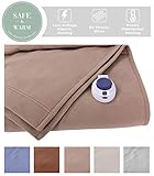 Soft Heat Luxury Micro-Fleece Low-Voltage Electric Heated Full Size Blanket, Beige