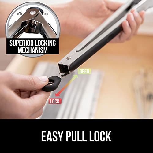 Gorilla Grip Stainless Steel Metal Tongs, 12 Inch, Heat Resistant up to
