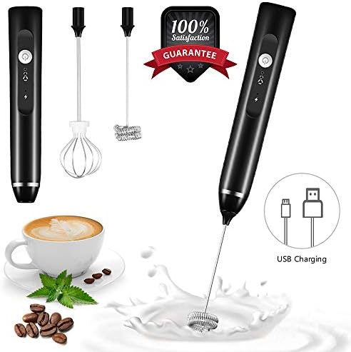 VZATT Milk Frother, Handheld Milk Frothers USB Rechargeable,Coffee Frother Electric Whisk 3 Gear Adjustable Speed 2 In 1 Egg Beater Perfect for Latte, Cappuccino, Hot Chocolate, Beating Eggs (Black)