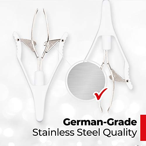 Titania Germany Automatic Tweezers - Premium Stainless Steel Tweezer with Angled Tips & White Plastic Handles For Easy Grip & Clean Plucking - Precision Eyebrow & Hair Remover
