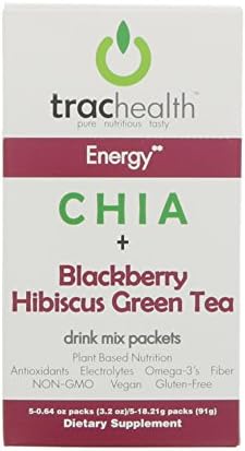 Trac Health Chia Blackberry Hibiscus Green Tea Drink Mix 5 CT (Pack of 4) + (6 Pack of M&amp;M Milk Chocolate 1.69oz)