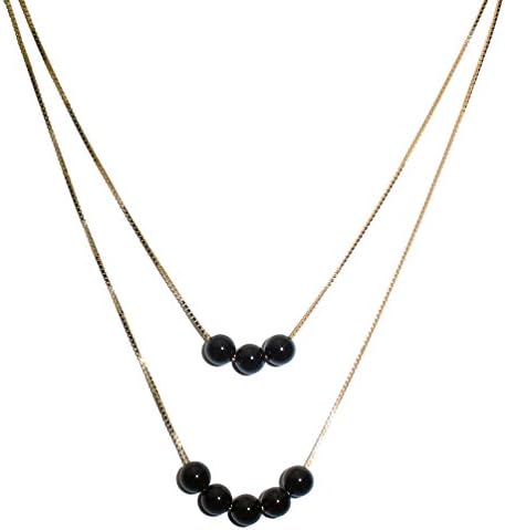 2-Strand Black Onyx Stone 18k Gold-Flashed Sterling Silver Box Chain Necklace 20"+2"