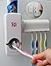 RC Auto Toothpaste Dispenser, Hands Free Toothpaste Squeezer Wall-Mount Toothbrush Holders Bathroom Organizer with 2 Hooks, Sticks & Cleaning Brush White
