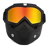 ThyWay Anti-Fog Windproof Motorcycle Goggles Riding Detachable Modular Face Mask Shield Goggles - Protect Padding Mouth Filter for Motorcycle Helmet (Red)