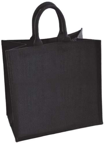 2 x Jute Shopping Bag - Natural Hessian Bags (Medium, Black)