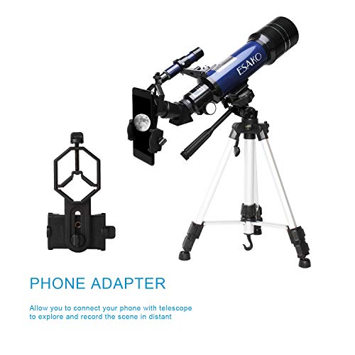 ESAKO Telescope for Beginners & Adults 70mm Astronomical Refractor Telescopes with Height Adjustable Tripod Backpack Phone Mount & Moon Filter & 3X Barlow Lens