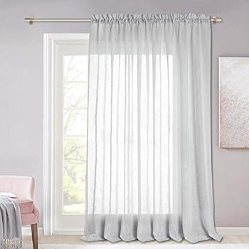 NICETOWN Faux Linen Sheer Curtain - Privacy Casual Wave Panel for Big Window Semi Voile Drape for Living Room, 100 inches Width, 95 inches Long, Single Panel, Grey
