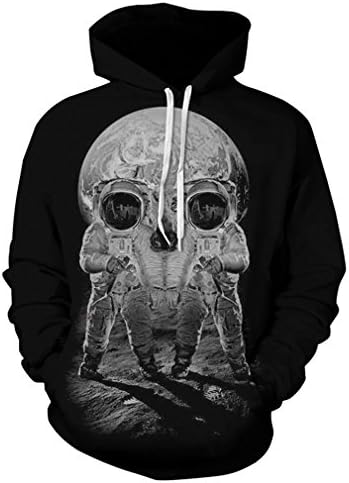 Cavinsle Men Women Hoodies Sweatshirt With Cap Print Astronaut Skull Couple Hooded Hip Hop 3D Sweatshirts S