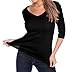 Kavio! Women V Neck 3/4 Sleeve Top Black M