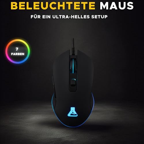 Kult Helium USB-Gamer-Maus mit Kabel - Optischer Sensor mit 800 bis 6400 DPI, 7-farbige LED-Hintergrundbeleuchtung, 6 Tasten - PC Mac Xbox One PS5 (Kabelgebunden)