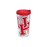 Tervis 1094333 Houston University Colossal Wrap Individual Tumbler with Red lid, 16 oz, Clear