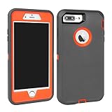 Maxcury Case for iPhone 7 Plus and iPhone 8 Plus, Shockproof Heavy Duty Three Layer Hybrid Sturdy Armor High Impact Resistant iPhone 7 Plus/8 Plus Protective Cover Case (Charcoal/Orange)