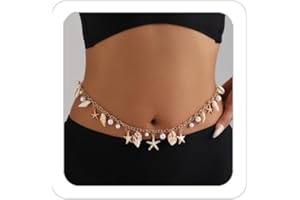 ANGLEQUEEN Mermaids Starfish Pearl Waist Chain Belt for Women Mermaids Gold Starfish Shell Belly Waterproof Body Chain Pirate Costume Women