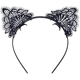 Aeyistry Sexy Lovely Women Fashion Lace Cat Ears Headband Hair Accessories for Cosplay Carnival Party Halloween Christmas Valentine Day(Black)