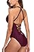 SOCIALA Sexy One Piece Bathing Suits for Womens Strappy Swimsuits Lace up Monokinis Wine Red Medium
