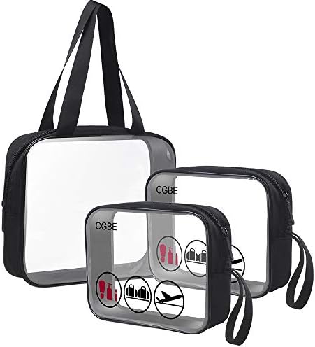 CGBE TSA Approved Toiletry Bag with Durable Zipper, Clear Toiletry Bag for Liquid Bottles/Cosmetic 3-1-1 Travel Toiletry Bag with Handle Strap, Quart Size Carry on Makeup Pouch 3 Packs
