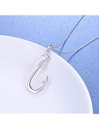 Colgante de plata de ley 925, diseño de anzuelo de pesca, para mujeres y niñas