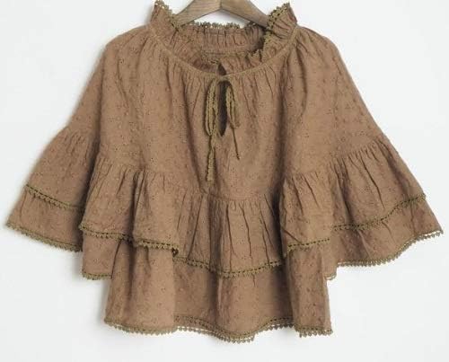 Amazon クリスプ Crisp カットワークレースフリルブラウス ブラウン F ワンピース チュニック 通販