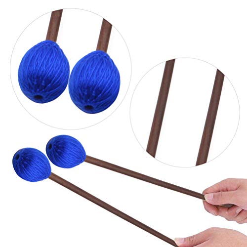 Vankcp Marimba Mallets, 1 Pair Medium Blue Hard Yarn Marimba Mallets and 1 Pair Rubber Mallets Sticks with Wood Handle for Percussion Marimba Playing Glockenspiel Marimba - Thumbnail 5