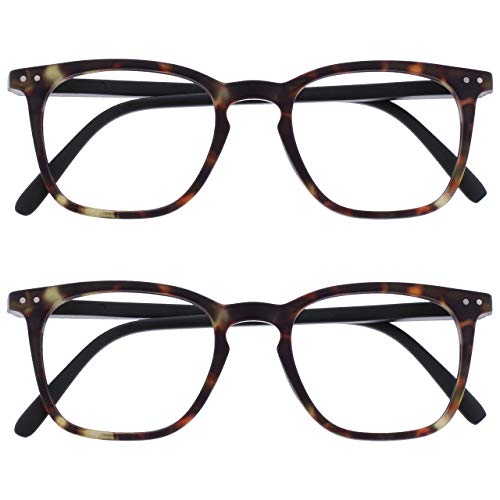 OPULIZE Bex Reading Glasses 2 Pack Large Square Cool Designer Frame Spring Hinges Scratch Resistant Matt Brown Tortoiseshell Mens Womens RR64-2 +1.00