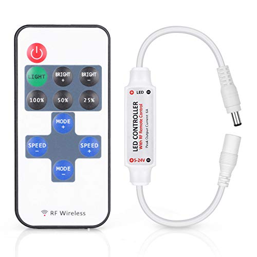R106 Single Color LED Light Strip Controller with RF Remote - Reliable PWM Dimming and Control Options for LED Light Strips, Tape Lights, and other 12V DC LEDs (CTR-R106S)