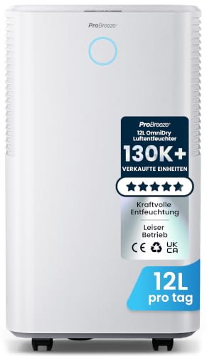 Pro Breeze OmniDry Luftentfeuchter 12L/24h Entfeuchtungsleistung - Luftentfeuchter elektrisch, Feuchtigkeitssensor, Ablaufschlauch, Digitalanzeige, Sc