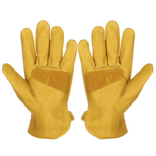 Work Gloves Leather with Adjustable Wrist Closure, Gardening Glove for