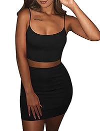 BORIFLORS Conjunto de 2 piezas de falda sexy con tirantes para mujer