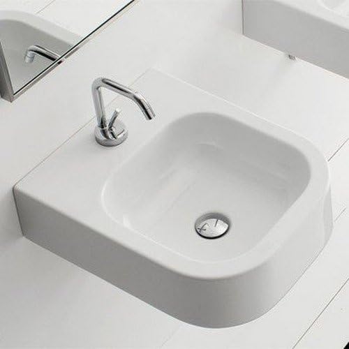Scarabeo 8047/B-One Hole-637509859305 Ceramic and Wall Mounted Porcelain Washbasin, White