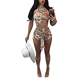 Luluka Women's Backless Tie Bow Spaghetti Strap Crop Top and Short Set Jumpsuits