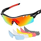 Polarized Sunglasses Mens Sunglasses 2 Pairs Sports Sunglasses with 4 Interchangeable Lenses, Unbreakable Sunglasses for Men Women Golf Cycling Fishing Sunglasses (Red-Black-Orange)
