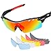 Polarized Sunglasses Mens Sunglasses 2 Pairs Sports Sunglasses with 4 Interchangeable Lenses, Unbreakable Sunglasses for Men Women Golf Cycling Fishing Sunglasses (Red-Black-Orange)