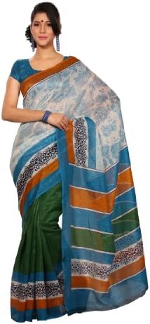 Fabdeal Indian Designer White Super Bhagalpuri Silk Printed saree