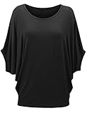 ReachMe Womens Short Sleeve Dolman Tee Loose Fit Tshirts Batwing Tops Plus Size(Black,2XL)