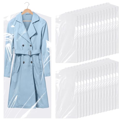 TranRantic Pack of 30 Plastic Clothes Covers, 60 x 140 cm Transparent Plastic Hanging Clothes Covers for Shirts, Jackets, Suits, Pullovers
