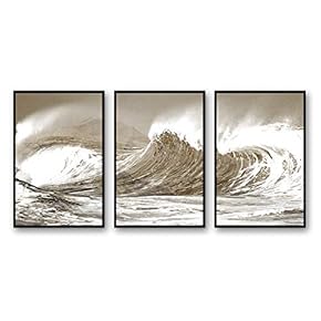3 Piece Framed CanvasWall Art for Living Room, Bedroom Golden Waves Canvas Prints for Modern Home Decoration Ready to Hang - 16"x24"x3 Panels