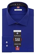 Van Heusen Men's Flex Collar Regular Fit Solid Spread Collar Dress Shirt, Royal Blue, 14.5