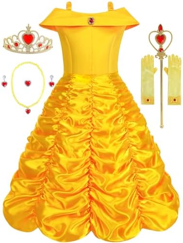 Amazon.com: Princess Costume for Girls Birthday Party Fancy Dress Up with  Accessories(Crown+Wand+Earrings+Gloves) Yellow : Clothing, Shoes & Jewelry