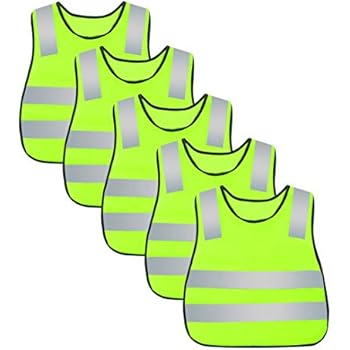 Kids Safety Vest Reflective High Visibility Vest Breathable Traffic Vest Costume Construction Vest Elastic Strap Safety Vest Neon Yellow Purpose for Running Cycling Jogging 5PCS