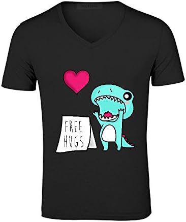 Free Hugs Dinosaur Mens V Neck Customized T Shirt Black