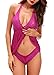 JuicyRose Women's Sexy Lingerie Lace Sleepwear Halter Babydoll V-String Miniskirt (US M=Tag L, Purple)