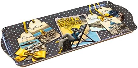Long Melamine Serving Tray - 15" X 6.5" - French Vintage Design "Cote D'azur Souvenir"