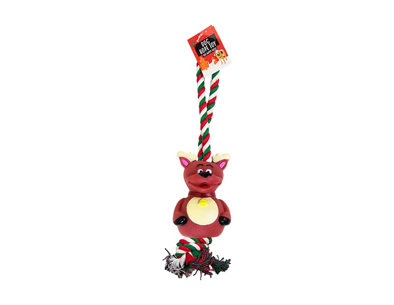 ACE CHRISTMAS REINDEER SQUEAKY DOG ROPE TOY
